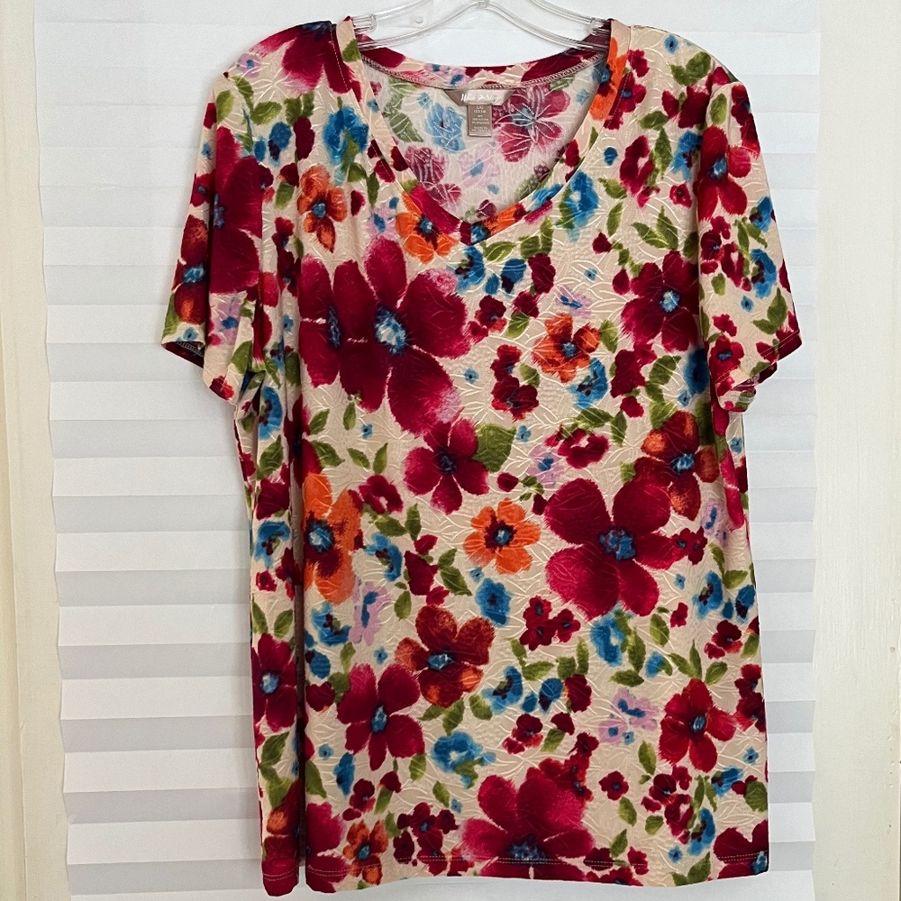 Women’s Size L Top Rose Fushia Orange and Tan Lightweight NWOT Polyester